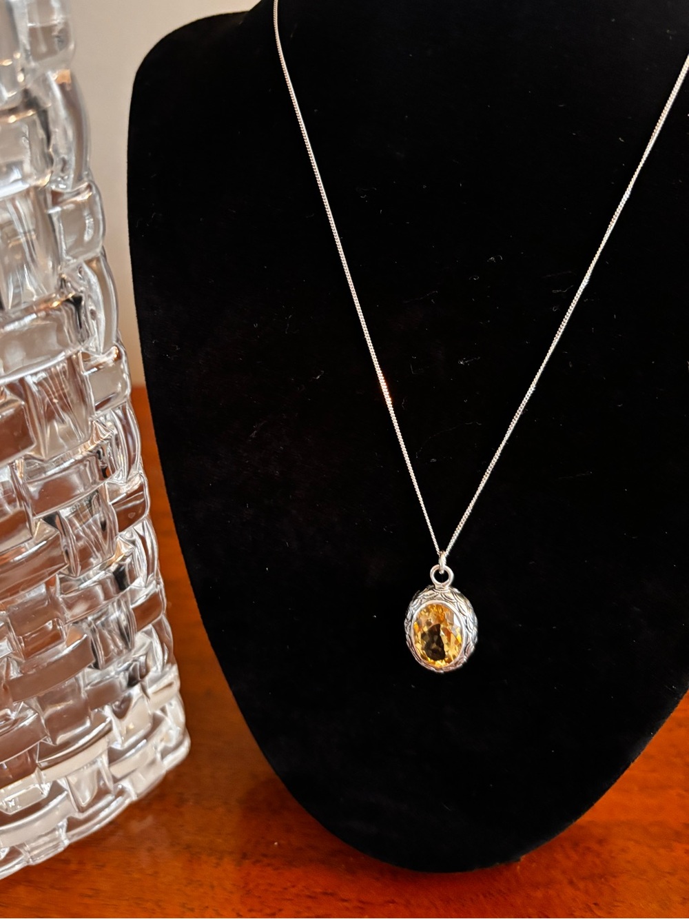 Sterling Silver Citrine Pendant Necklace - Yellow Gemstone